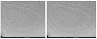 Рис. 7 Исследование кремовой эмульсии, произведённой на Наноэмульсионная установка НЭО Форм 800 ЛП. Масштаб 200нм.  На слайдах изображены круглые ячейки сетки с тонким слоем витрифицированной водной эмульсии образца внутри. В слое эмульсии видны наночастицы. 